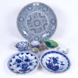 A quantity of Oriental ceramics, including blue and white dish, small mottled green glaze dish, blue