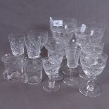 A set of 5 Webb's Crystal red wine goblets, 10 matching glasses, and other drinking glasses