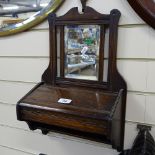 A small wall hanging bevel-edge mirror in mahogany fall-front box frame, overall height 45cm