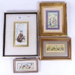 4 Indian/Mughal paintings on ivory and paper, largest overall frame size 30cm x 22cm (4)