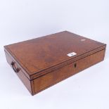 A Victorian amboyna and tulipwood Deed box, with ebony edges and brass carrying handles, width 41cm