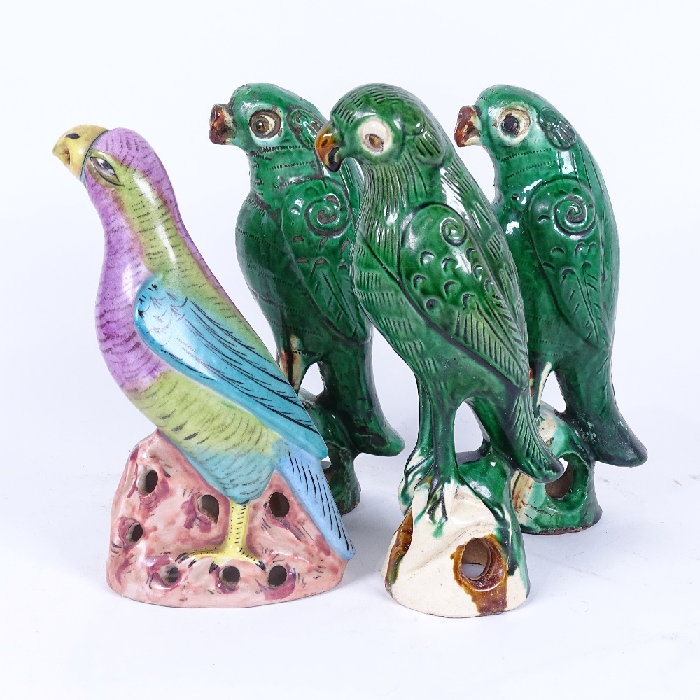 A group of 4 Chinese glazed pottery parrots, largest height 22cm (4) - Image 2 of 2