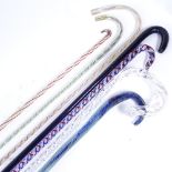 7 Victorian Nailsea type twisted glass candy cane walking canes, largest length 110cm (7)