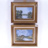 Ruth Shand, pair of acrylics on board, Sussex river scenes, framed, overall 21cm x 26cm