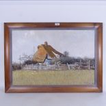 Ron Dellar, oil on canvas, barn in field, 1997, framed, overall 62cm x 89cm