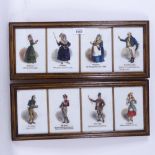 G Sydenham, set of 8 oil paintings on opaque glass panels, Dickensian characters, mounted in 2