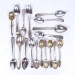 A collection of silver teaspoons, to include a set of 6 silver-gilt with Apostle ends, bright-cut,