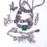 4 various silver charm bracelets, and some extra charms