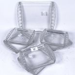 LALIQUE - a group of 7 glass rectangular dishes, with frosted handles and graduated bosses,