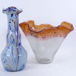 A free-form Art glass bowl, height 26cm, and an End of the Day glass vase