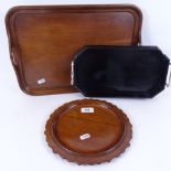 An ebony drinks trays, a mahogany tray, length 41.5cm, and a wine tray