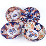 4 various Japanese Imari pattern bowls and plates, largest bowl 21cm across