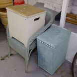 A Lloyd Loom bedroom chair, a basketwork laundry bin and another