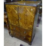 A 1930s walnut tallboy with fitted drawers, W76cm, H115cm, D48cm
