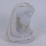 A Lladro bisque white porcelain bust of a lady wearing a veil, height 20cm