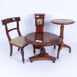Various apprentice pieces of furniture, including burr-walnut tripod table, mahogany tilt-top table,