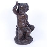 A 19th century patinated bronze sculpture, Classical seated child, possibly originally a lamp