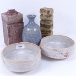 Various Studio pottery, including salt glaze vase stamped BH, cuboid form jar and cover, pair of
