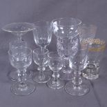 A group of small clear Sherry drinking glasses