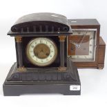 A Victorian architectural slate-cased mantel clock, with 8-day striking movement, height 29cm, and