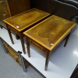 A pair of rectangular crossbanded mahogany lamp tables, with single drawers, L63cm, W38cm, H48cm