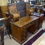 An Edwardian mahogany pedestal dressing table, with fitted drawers (no mirror), W122cm