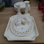 A group of Leeds creamware, including dinner plates, candlesticks, meat plates, salts etc