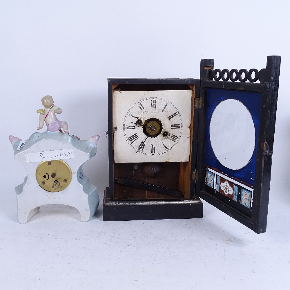 A small 19th century stained wood-cased kitchen clock, with Vernis Martin painted and gilded glass - Image 2 of 2