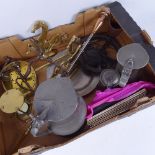 A group of metalware, including a pair of Venetian brass seahorse design gondola mounts, 19th