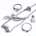 A group of silver and pearl set jewellery (6)