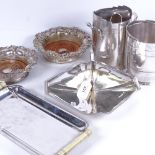 A collection of Art Deco and other silver plated ware, to include a rectangular 2-handled tray, by