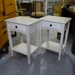 A pair of white painted single-drawer bedside tables, W48cm, H71cm, D36cm