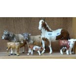 A Beswick horse, 2 Beswick champion bulls, a Beswick calf etc (6)