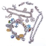 3 silver and enamel charm bracelets, and several loose charms