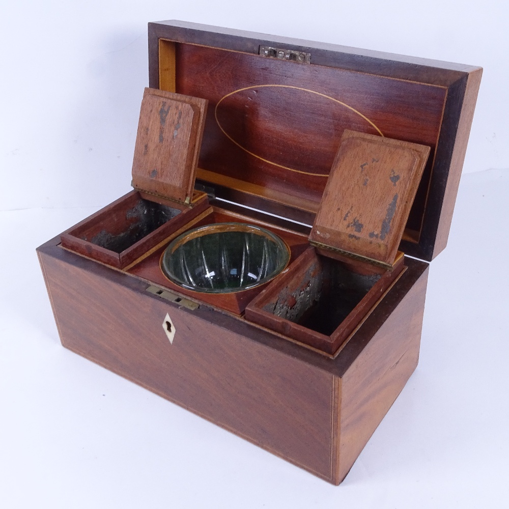 A 19th century satinwood and kingwood inlaid tea caddy, with 2 removable interior boxes, and - Image 2 of 2