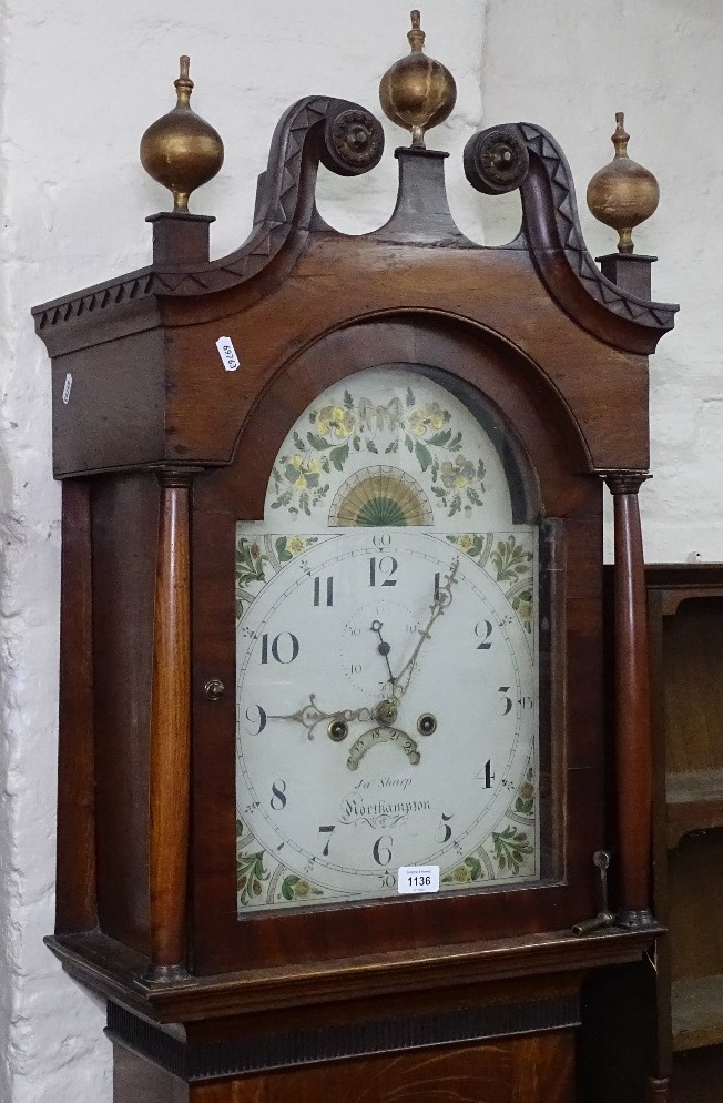 An 18th century 8-day clock, having a 12" arch-top painted dial with 2 subsidiary dials, dial signed