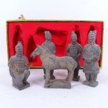 A set of 5 boxed Chinese terracotta army figures, tallest 16cm