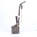 An Oriental silver plated opium pipe, with embossed decoration, height 20cm