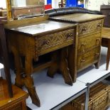 A carved oak 3-drawer chest and matching dressing table