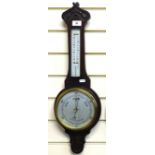 An oak-cased aneroid barometer and thermometer, height 65cm