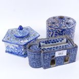 Dutch Faience pentagon-form inkwell, and 2 other European pottery inkwells (3)