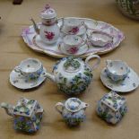 Herend Porcelain cabaret set on tray, and Continental porcelain Tea for Two set, with applied