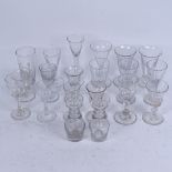 A group of mainly 19th century glassware, including a pair of small decanters, height 10.5cm,