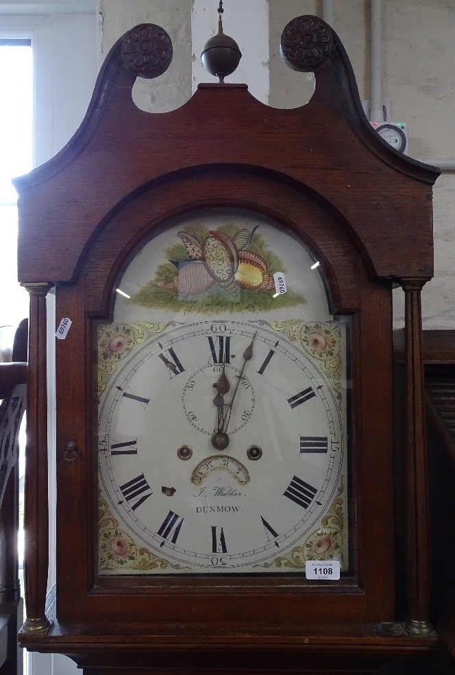 An 18th century 8-day longcase clock, having a 12" arch-top painted dial with 2 subsidiary dials,