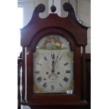 An 18th century 8-day longcase clock, having a 12" arch-top painted dial with 2 subsidiary dials,