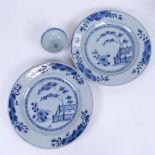 A pair of Chinese blue and white porcelain plates, hand painted bamboo designs, diameter 23cm