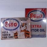 3 reproduction tin motoring signs - 2 Esso, and another, tallest 70cm
