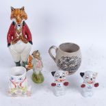 A Rye Pottery fox huntsman, height 23cm, Royal Albert foxy whiskered gentleman, a pair of Bonzo