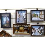 A group of 5 handmade cabinet dioramas, including Rye scenes, Rye church measures 28.5cm x 23.5cm (