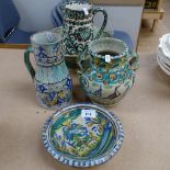 A group of Spanish Faience pottery, including bowl, 2-handled jug, jar etc